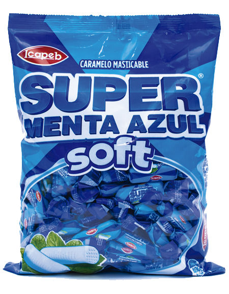 Funda de caramelos super menta azul en Quito, Guayaquil y todo Ecuador de fábrica de golosinas Icapeb